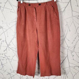 Indi & Cold Faded Orange 100% Linen High Rise Wide Leg Crop Pants